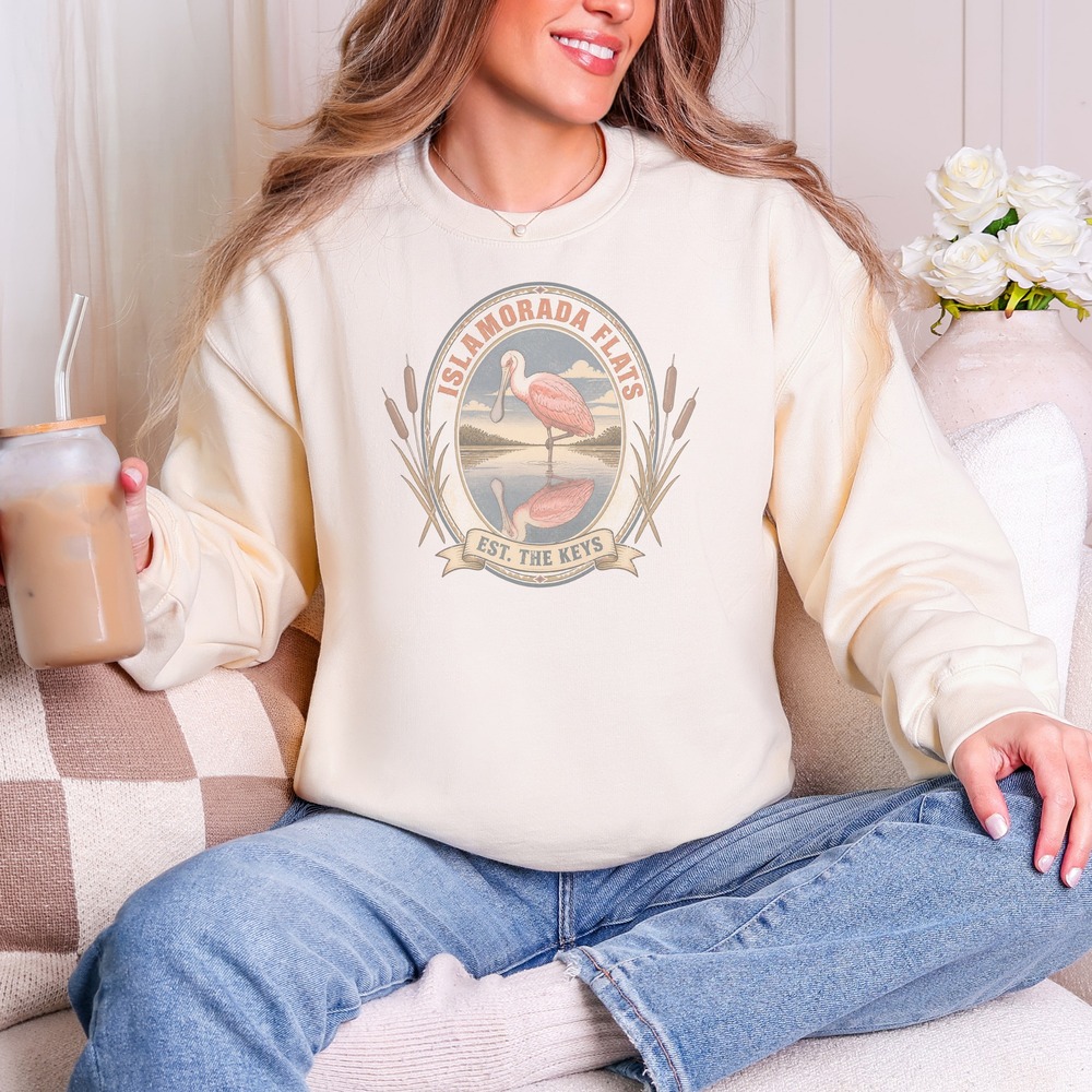 Islamorada Flats Spoonbill Wading in Oval Badge Sweatshirt